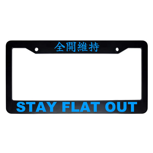 Stay Flat Out ABS Black Plastic Kanji Japanese License Plate Frame - Blue Text