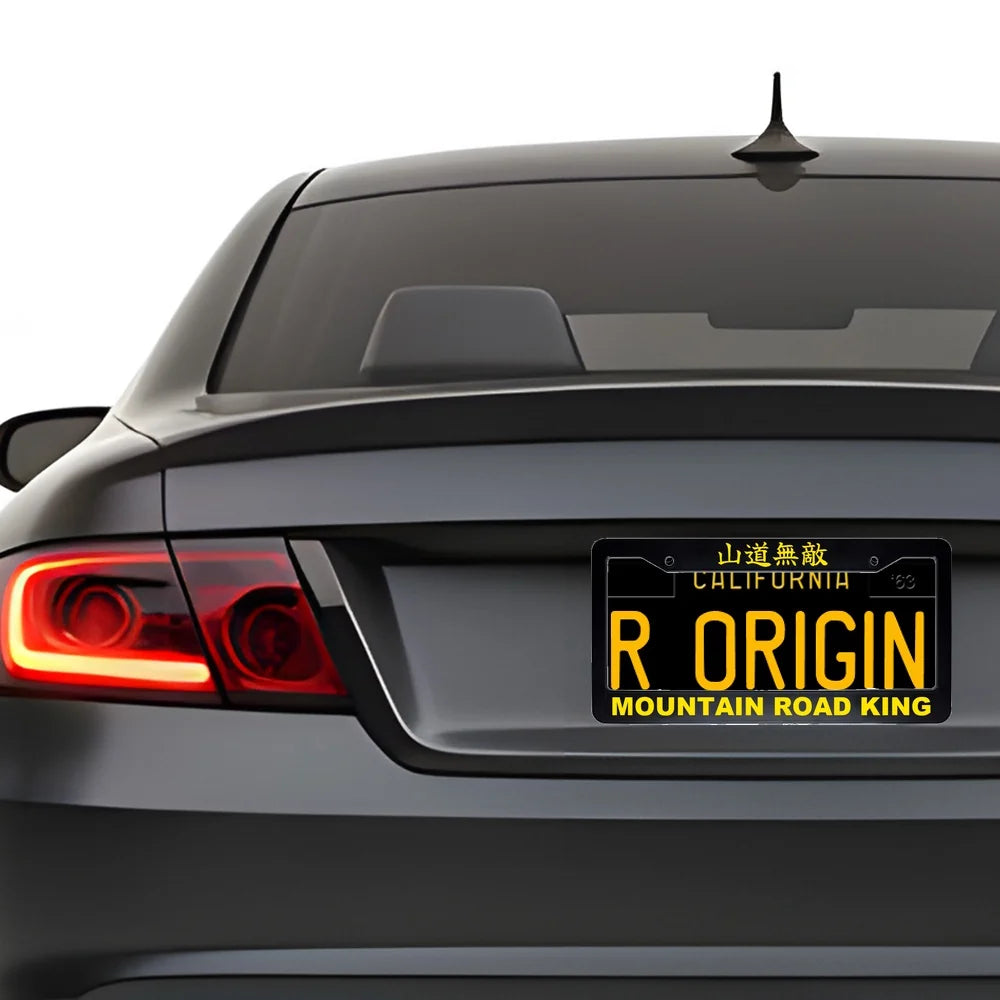 Mountain Road King ABS Black Plastic Kanji Japanese License Plate Frame installed on car - Yellow Text
