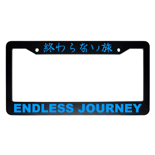 Endless Journey ABS Black Plastic Kanji Japanese License Plate Frame - Blue Text