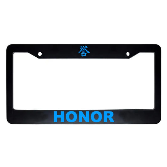 Honor ABS Black Plastic Kanji Japanese License Plate Frame - Blue Text