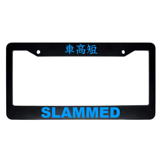 Slammed ABS Black Plastic Kanji Japanese License Plate Frame - Blue Text