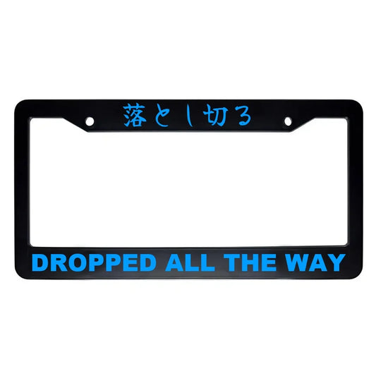 Dropped All the Way ABS Black Plastic Kanji Japanese License Plate Frame - Blue Text