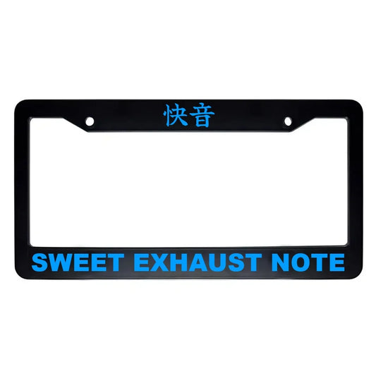 Sweet Exhaust Note ABS Black Plastic Kanji Japanese License Plate Frame - Blue Text