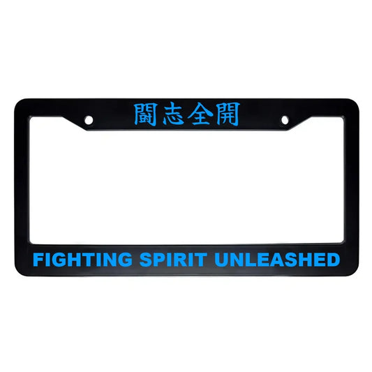Fighting Spirit Unleashed ABS Black Plastic Kanji Japanese License Plate Frame - Blue Text
