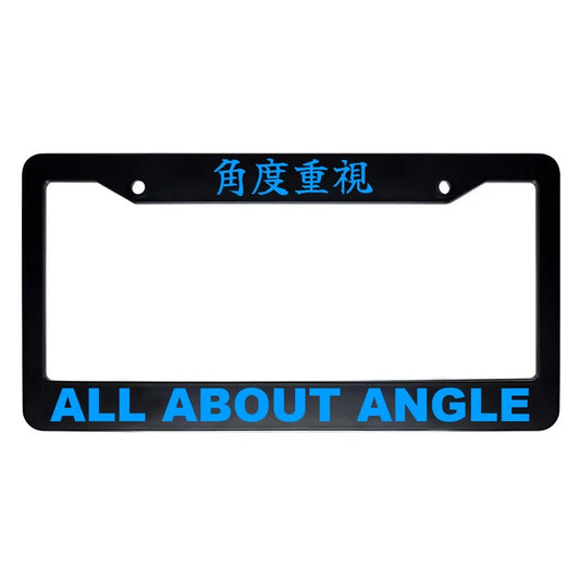 All About Angle ABS Black Plastic Kanji Japanese License Plate Frame - Blue Text