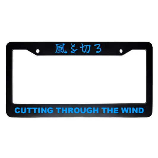 Cutting Through the Wind ABS Black Plastic Kanji Japanese License Plate Frame - Blue Text