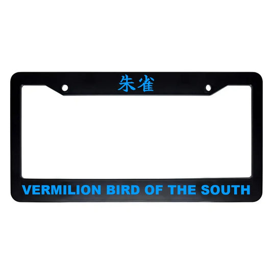 Vermilion Bird of the South ABS Black Plastic Kanji Japanese License Plate Frame - Blue Text
