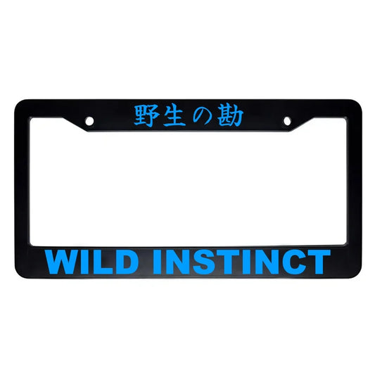 Wild Instinct ABS Black Plastic Kanji Japanese License Plate Frame - Blue Text