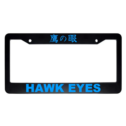 Hawk Eyes ABS Black Plastic Kanji Japanese License Plate Frame - Blue Text