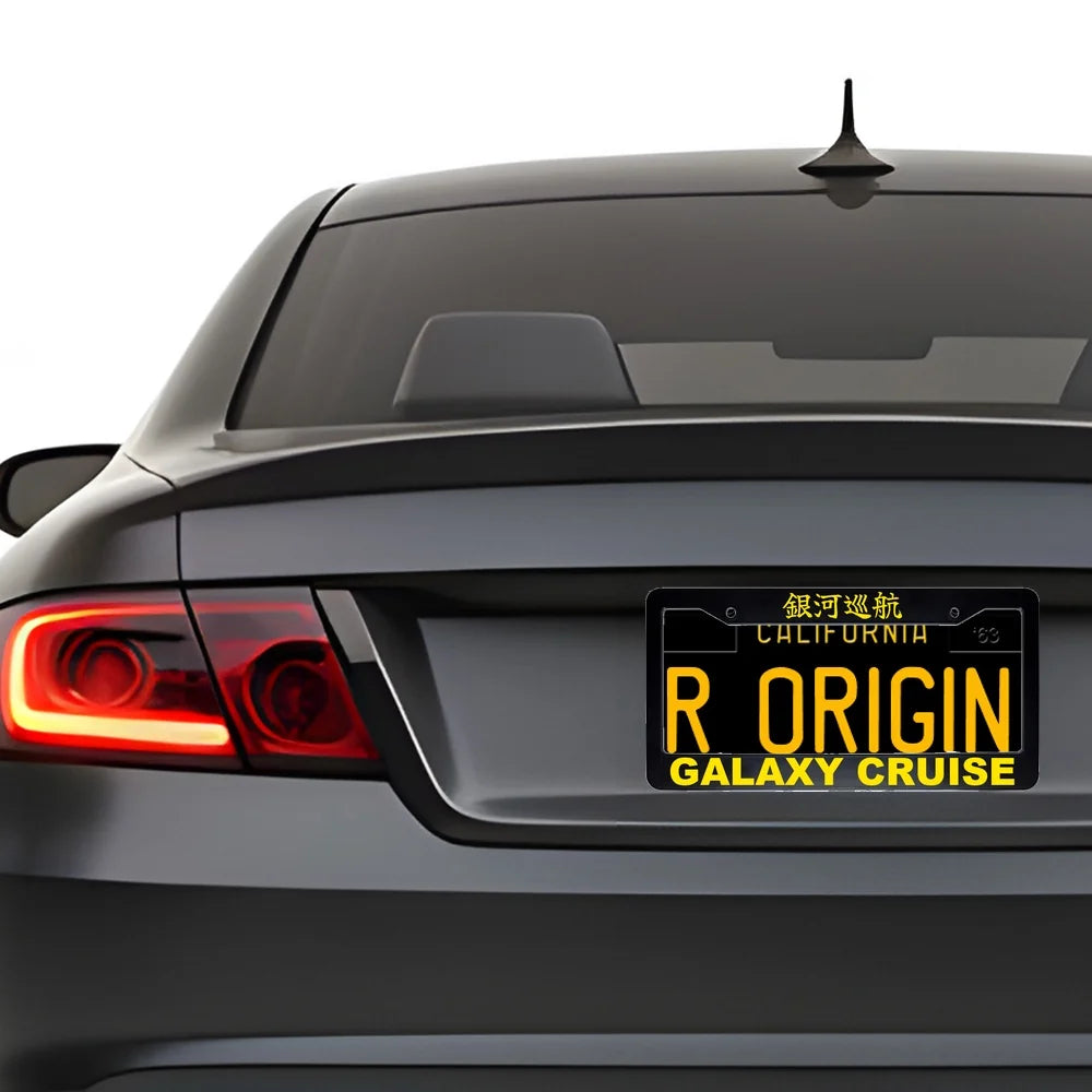 Galaxy Cruise ABS Black Plastic Kanji Japanese License Plate Frame installed on car - Yellow Text