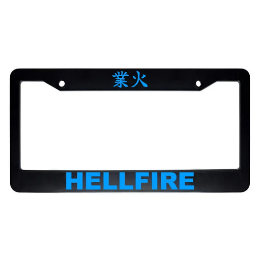 Hellfire ABS Black Plastic Kanji Japanese License Plate Frame - Blue Text