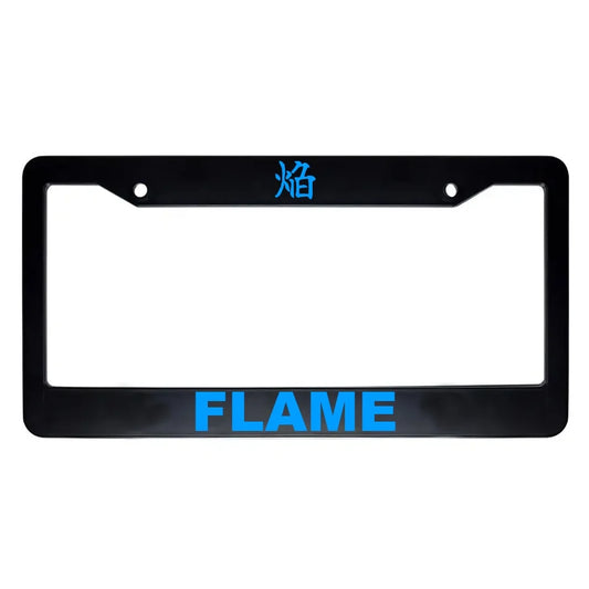 Flame ABS Black Plastic Kanji Japanese License Plate Frame - Blue Text