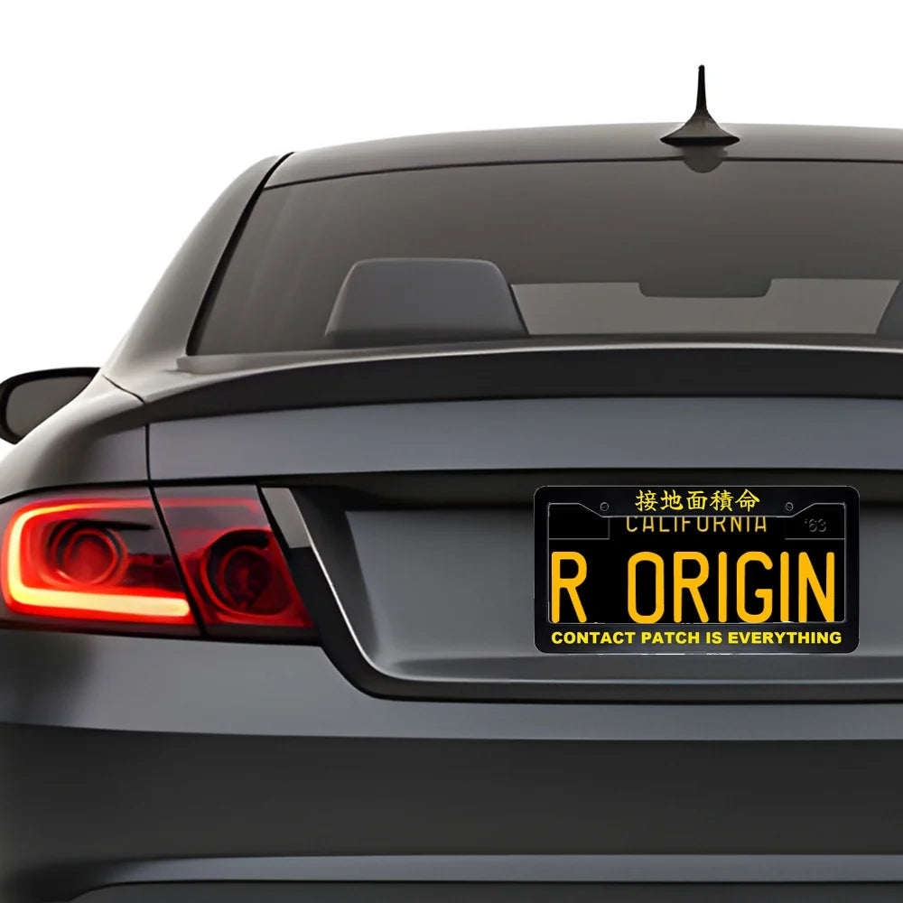 Contact Patch Is Everything ABS Black Plastic Kanji Japanese License Plate Frame installed on car - Yellow Text