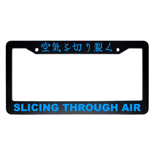 Slicing Through Air ABS Black Plastic Kanji Japanese License Plate Frame - Blue Text