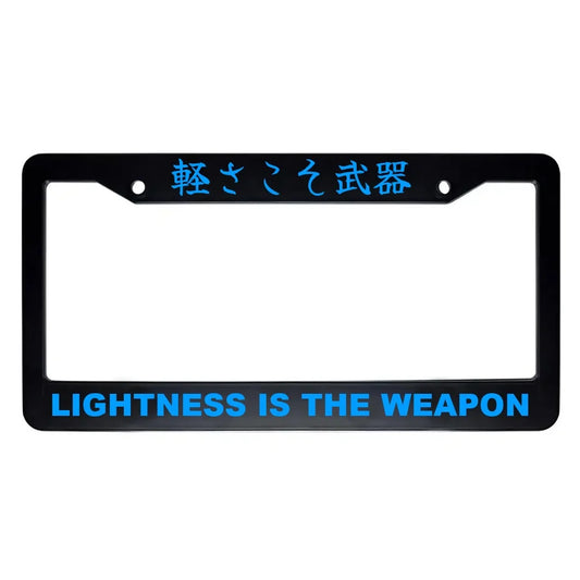 Lightness Is the Weapon ABS Black Plastic Kanji Japanese License Plate Frame - Blue Text
