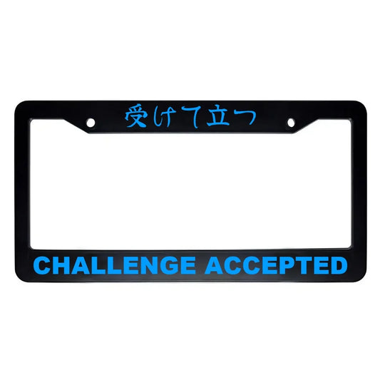 Challenge Accepted ABS Black Plastic Kanji Japanese License Plate Frame - Blue Text