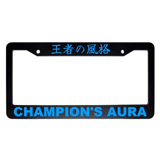 Champion's Aura ABS Black Plastic Kanji Japanese License Plate Frame - Blue Text