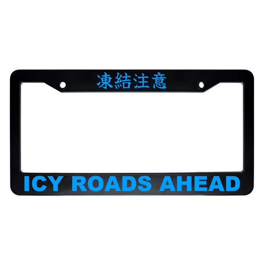 Icy Roads Ahead ABS Black Plastic Kanji Japanese License Plate Frame - Blue Text