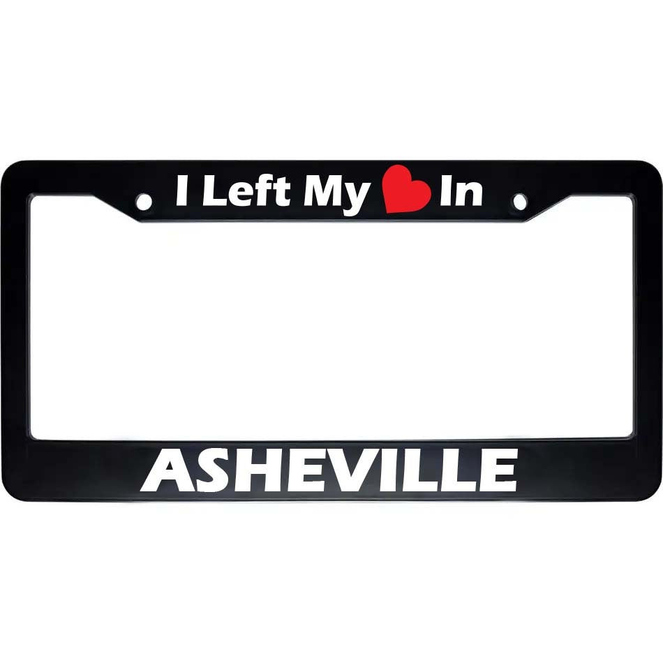 Asheville License Plate Frame | "I Left My Heart In" Black Auto Accessory