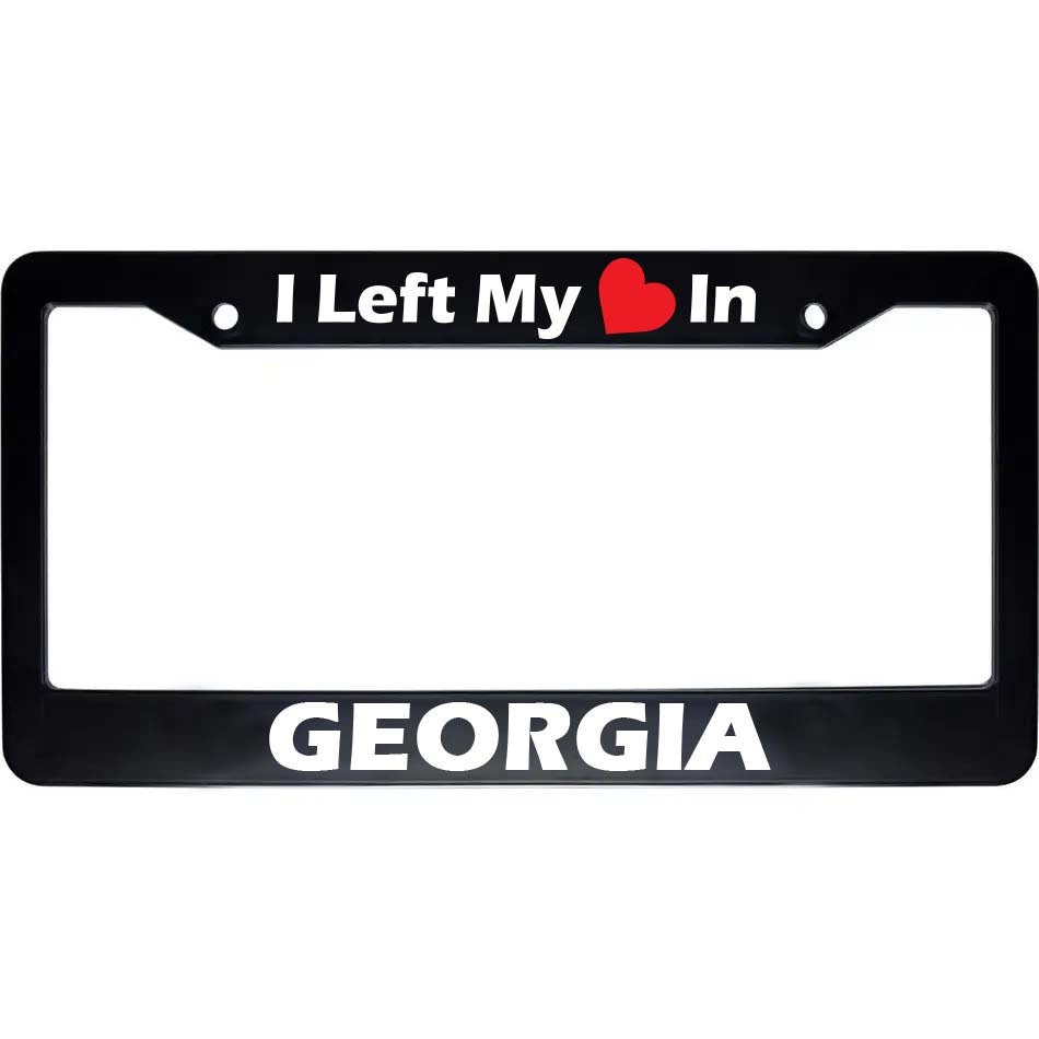 I Left My Heart In Georgia License Plate Frame | Black Auto Accessory