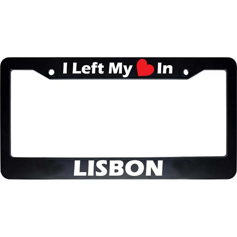 Lisbon License Plate Frame | "I Left My Heart In" Black Car Accessory