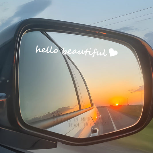 4x Hello Beautiful Rearview Mirror Decal,Car Decal For Women,Rear View Mirror Sticker,Car Window Decal,Vanity Mirror Decal,Affirmation Sticker,Water Bottle Sticker,Car Mirror Sticker,Tumblers Sticker
