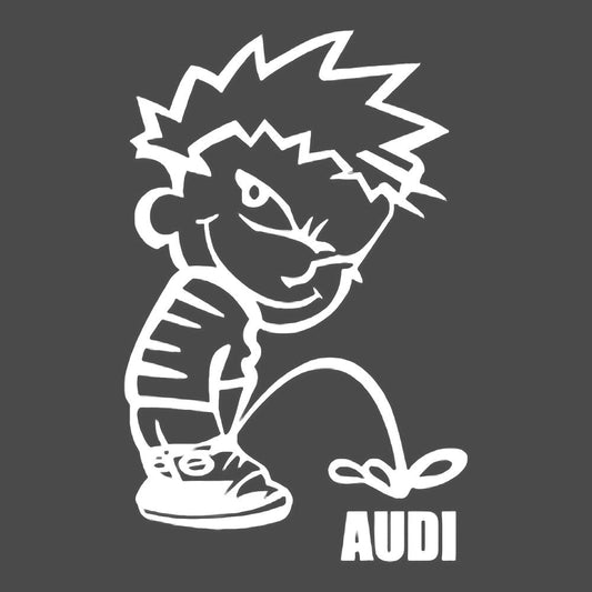 Calvin pisses AUDI Humorous Vinyl Decal Sticker