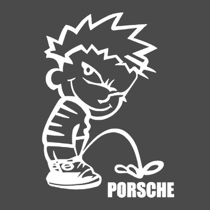 Calvin pisses PORSCHE Humorous Vinyl Decal Sticker