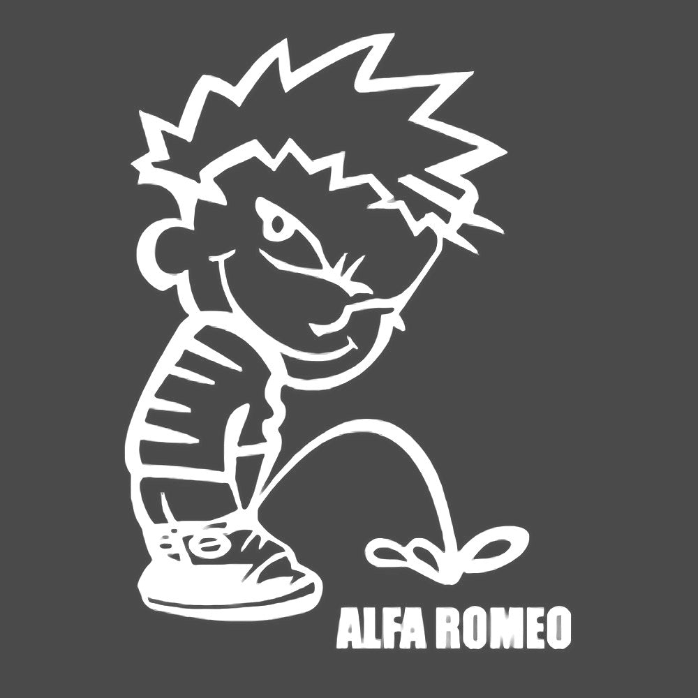 Calvin pisses ALFA ROMEO Humorous Vinyl Decal Sticker