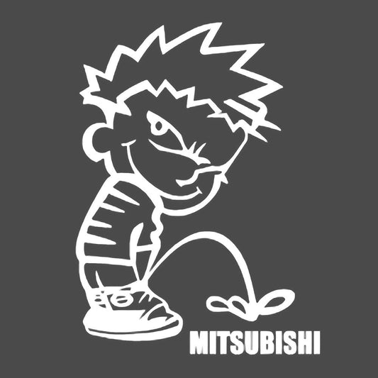 Calvin pisses MITSUBISHI Humorous Vinyl Decal Sticker