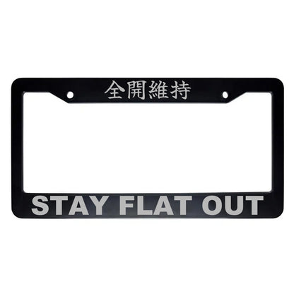Stay Flat Out ABS Black Plastic Kanji Japanese License Plate Frame - Silver Text