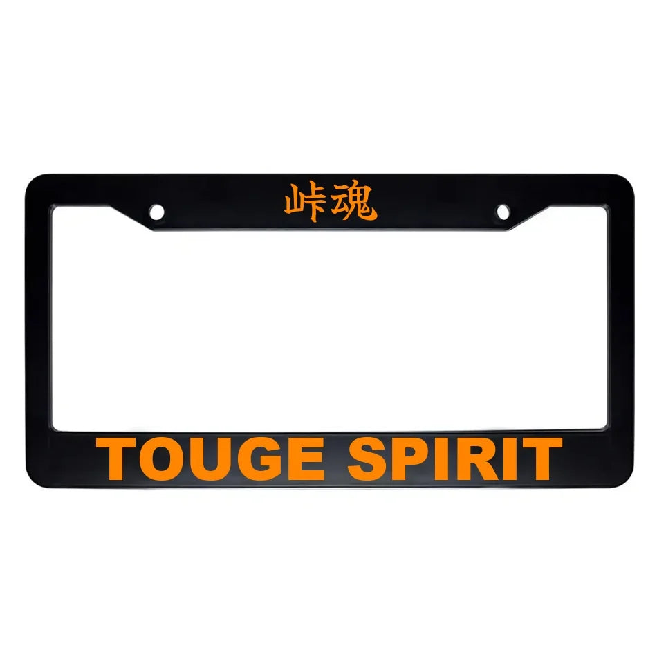 Touge Spirit ABS Black Plastic Kanji Japanese License Plate Frame - Orange Text
