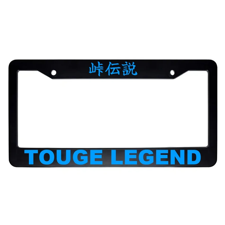 Touge Legend ABS Black Plastic Kanji Japanese License Plate Frame - Blue Text