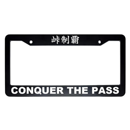 Conquer the Pass ABS Black Plastic Kanji Japanese License Plate Frame - White Text