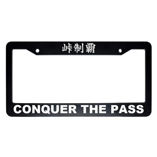 Conquer the Pass ABS Black Plastic Kanji Japanese License Plate Frame - White Text