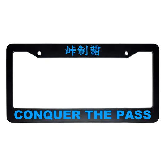 Conquer the Pass ABS Black Plastic Kanji Japanese License Plate Frame - Blue Text