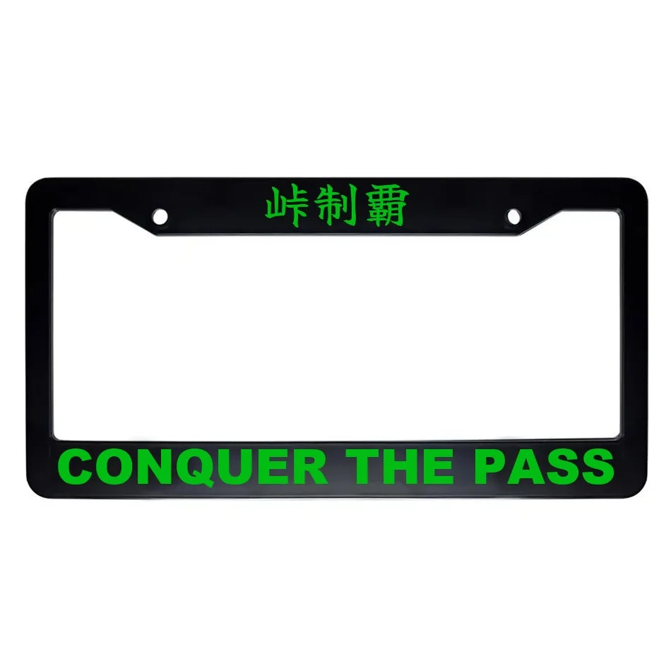Conquer the Pass ABS Black Plastic Kanji Japanese License Plate Frame - Green Text