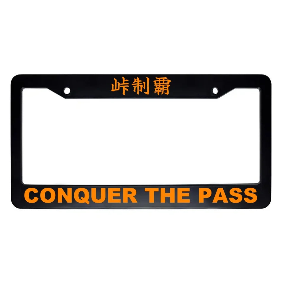 Conquer the Pass ABS Black Plastic Kanji Japanese License Plate Frame - Orange Text