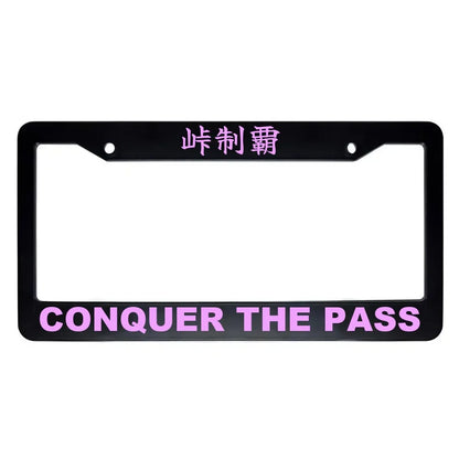 Conquer the Pass ABS Black Plastic Kanji Japanese License Plate Frame - Pink Text