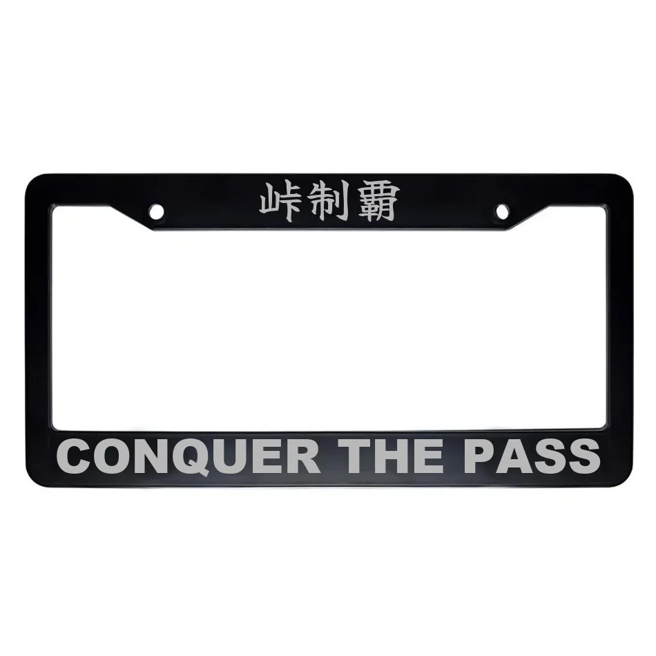 Conquer the Pass ABS Black Plastic Kanji Japanese License Plate Frame - Silver Text