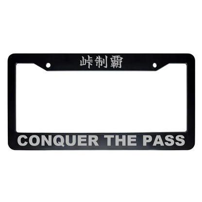 Conquer the Pass ABS Black Plastic Kanji Japanese License Plate Frame - Silver Text