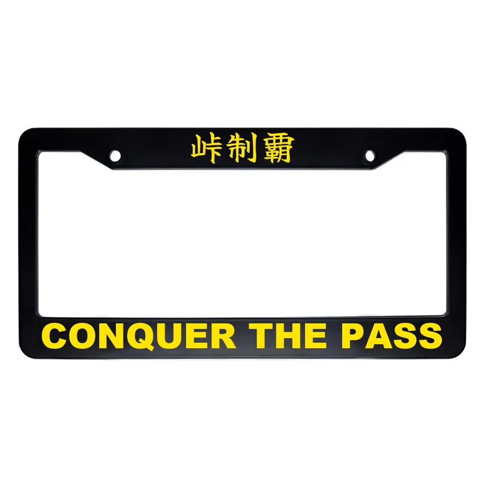 Conquer the Pass ABS Black Plastic Kanji Japanese License Plate Frame - Yellow Text