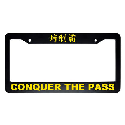 Conquer the Pass ABS Black Plastic Kanji Japanese License Plate Frame - Yellow Text