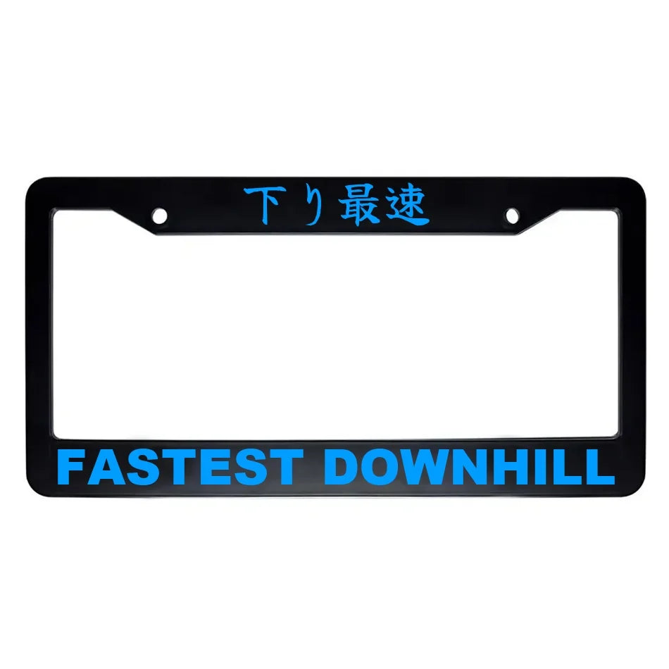 Fastest Downhill ABS Black Plastic Kanji Japanese License Plate Frame - Blue Text