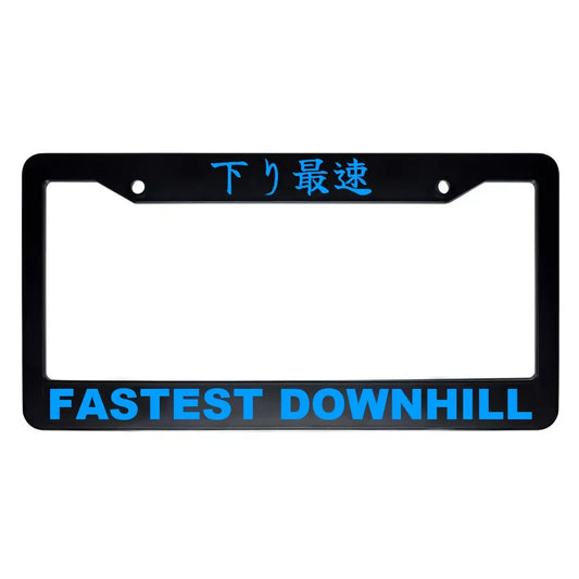 Fastest Downhill ABS Black Plastic Kanji Japanese License Plate Frame - Blue Text