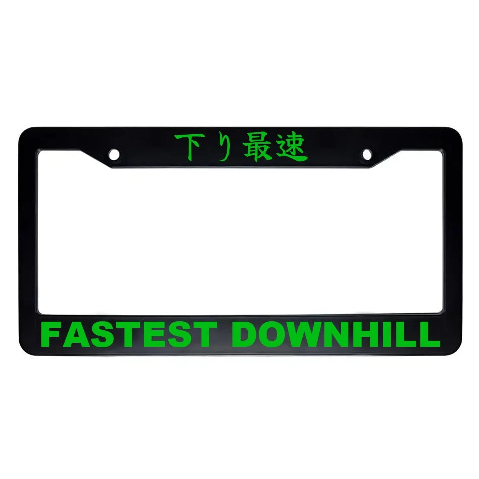 Fastest Downhill ABS Black Plastic Kanji Japanese License Plate Frame - Green Text