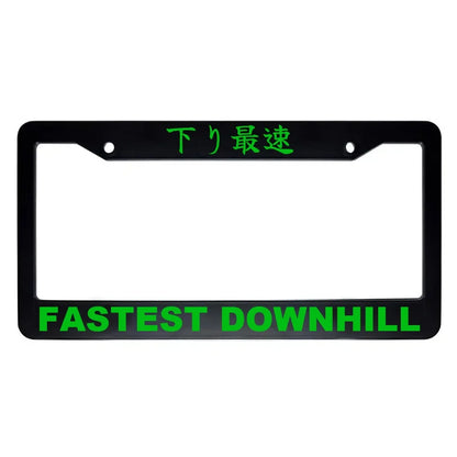 Fastest Downhill ABS Black Plastic Kanji Japanese License Plate Frame - Green Text