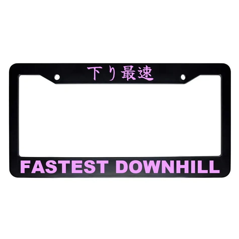 Fastest Downhill ABS Black Plastic Kanji Japanese License Plate Frame - Pink Text