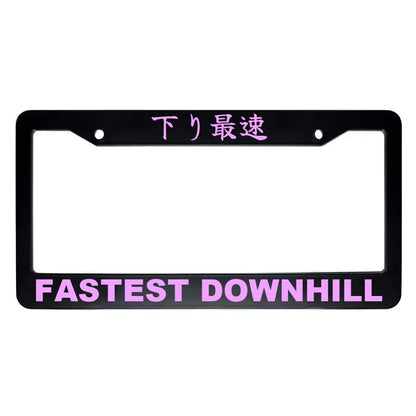 Fastest Downhill ABS Black Plastic Kanji Japanese License Plate Frame - Pink Text