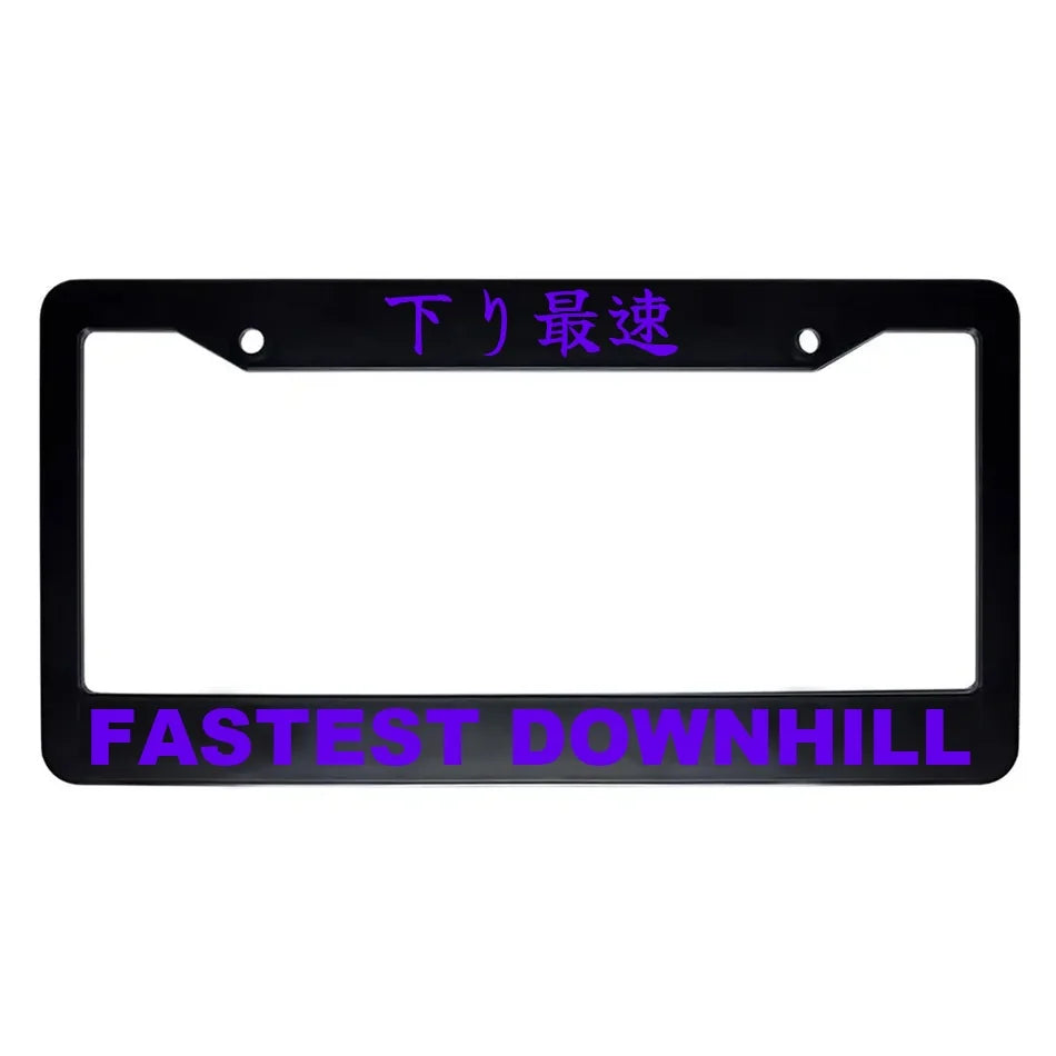 Fastest Downhill ABS Black Plastic Kanji Japanese License Plate Frame - Purple Text